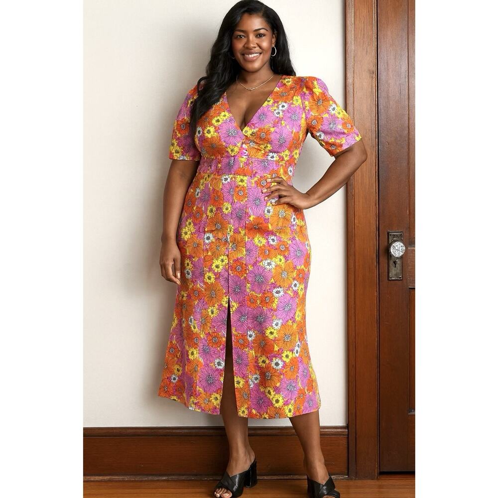 ALEXIA ADMOR COLORFUL FLORAL PINK ORANGE MAXI DRESS SIZE 12